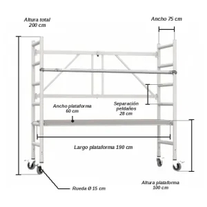 Andamio Plegable Alumexx · 3 m · 75×190 cm · Con barandilla