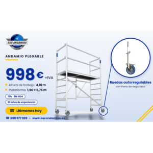 Andamio Plegable ASC Premium · 4,10 m · 75×190 cm · Ruedas autorregulables