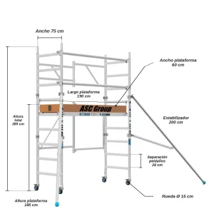 Andamio Plegable ASC Premium · 3,85 m · 75×190 cm · Apoyo en pared