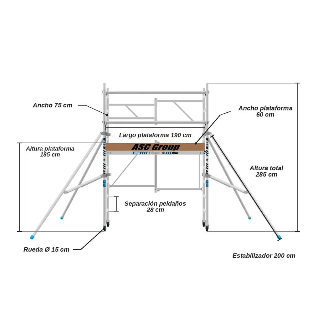 Andamio Plegable ASC Premium · 3,85 m · 75×190 cm · Autoportante