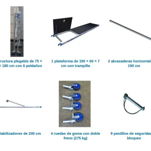 Andamio Plegable ASC Premium · 3,85 m · 75×190 cm · Con trampilla y estabilizadores