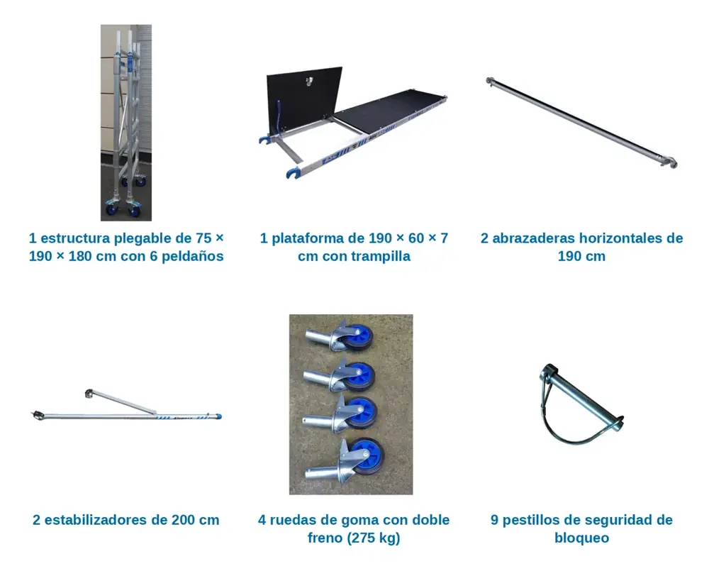Andamio Plegable ASC Premium · 3,85 m · 75×190 cm · Con trampilla y estabilizadores