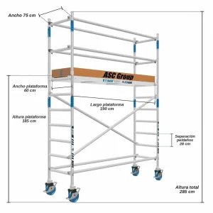 Andamio Plegable ASC Premium · 4,10 m · 75×190 cm · Ruedas autorregulables