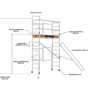 Andamio Plegable ASC Premium · 4,7 m · 75×190 cm · Apoyo en pared