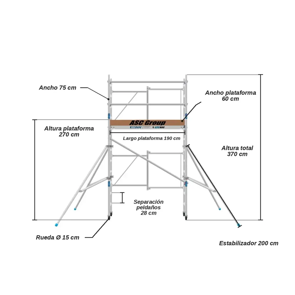 Andamio Plegable ASC Premium · 4,7 m · 75×190 cm · Autoportante
