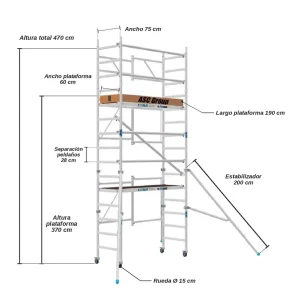 Andamio Plegable ASC Premium · 5,7 m · 75×190 cm · Apoyo en pared