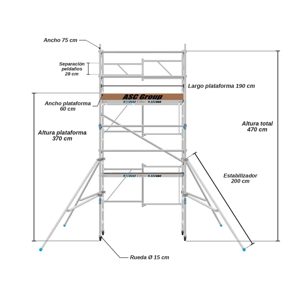 Andamio Plegable ASC Premium · 5,7 m · 75×190 cm · Autoportante