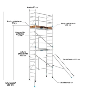 Andamio Plegable ASC Premium · 6,5 m · 75×190 cm · Apoyo en pared