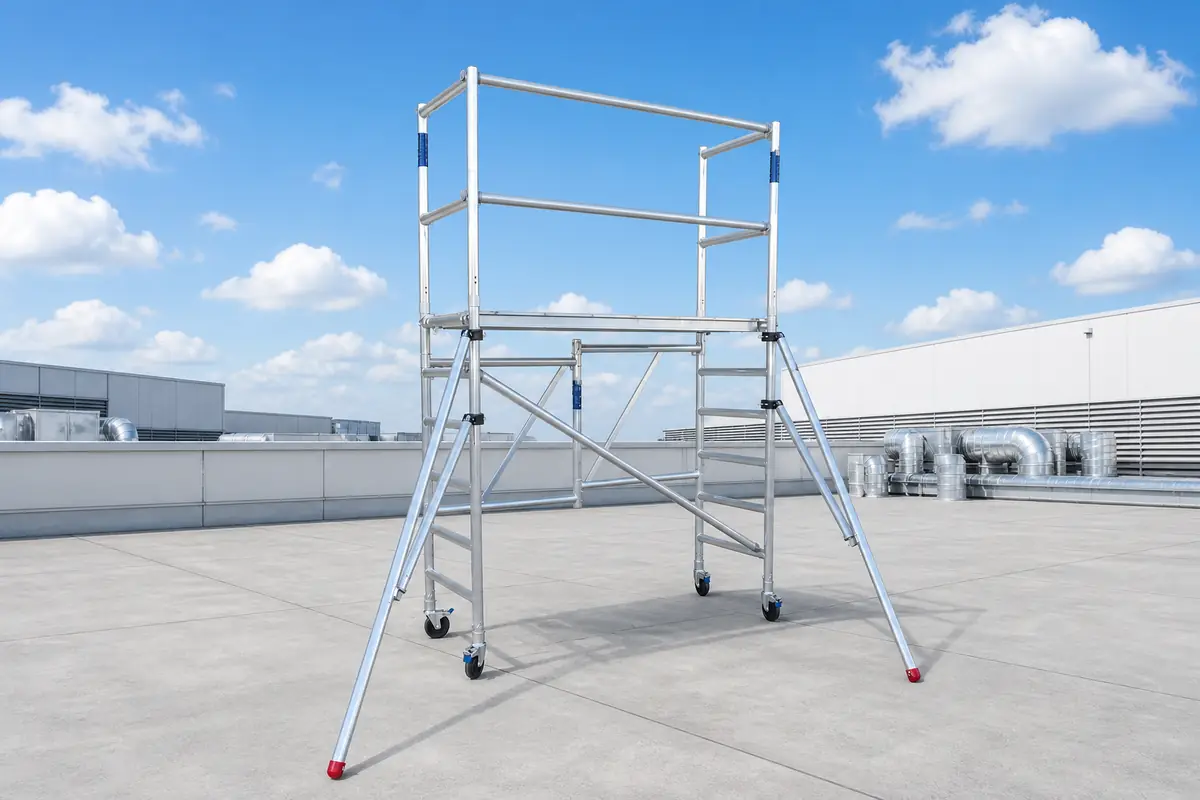 Andamio plegable de aluminio ASC en la cubierta de una nave